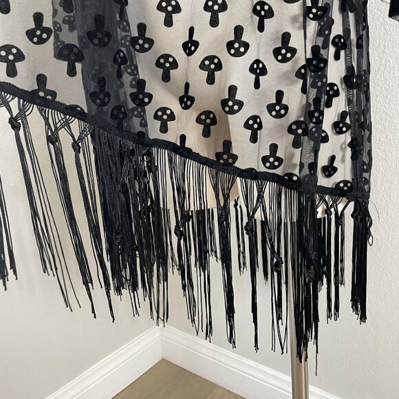 Hot Topic Mesh Kimono Jacket Womens M/L Black Sheer Mushroom Fringe Gothic - Picture 10 of 10